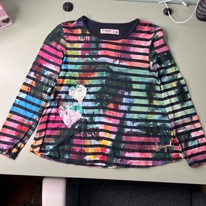 Desigual multicolor tie dye long sleeve tee with heart sequins - size 7/8